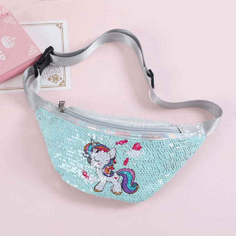 Kids Cartoon Unicorn Chest Bag Sequin Coin Purse Large Capacity Satchel