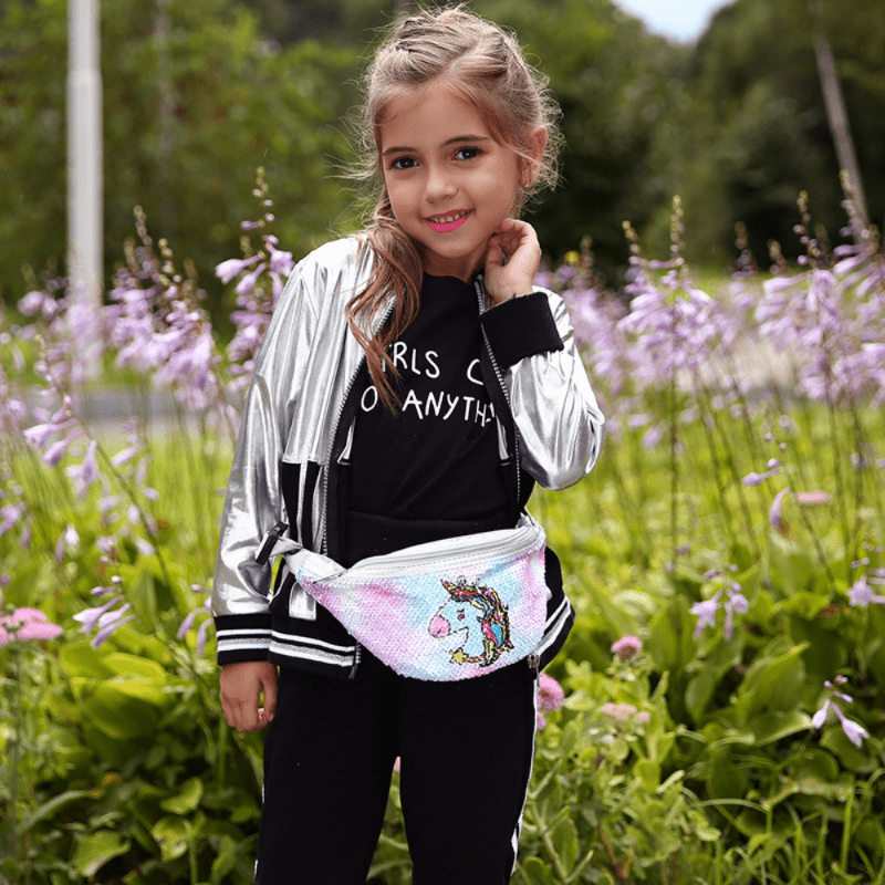 Kids Cartoon Unicorn Chest Bag Sequin Coin Purse Large Capacity Satchel