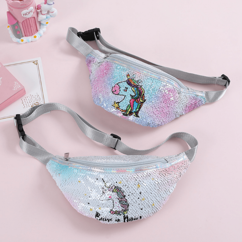 Kids Cartoon Unicorn Chest Bag Sequin Coin Purse Large Capacity Satchel
