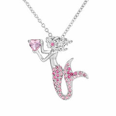 Mermaid Pendant Necklace Rhinestone Decor Fashionable Jewelry Accessories