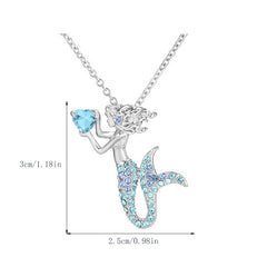 Mermaid Pendant Necklace Rhinestone Decor Fashionable Jewelry Accessories