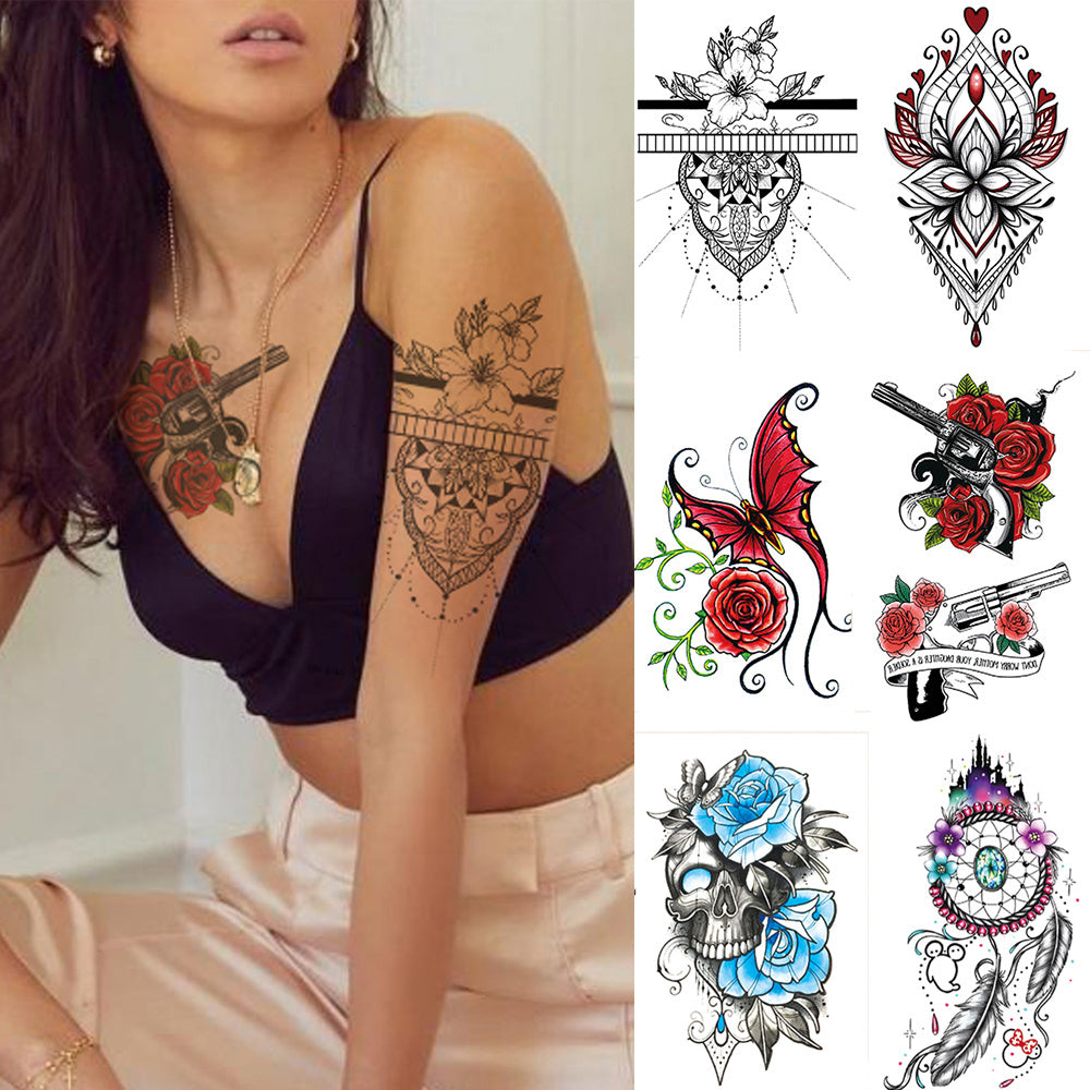 Female Temporary Tattoo Waterproof Sticker Rose Flower Butterfly Body Art