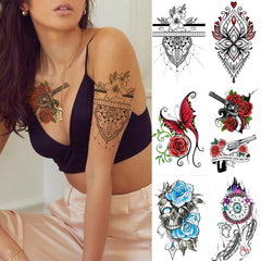 Female Temporary Tattoo Waterproof Sticker Rose Flower Butterfly Body Art