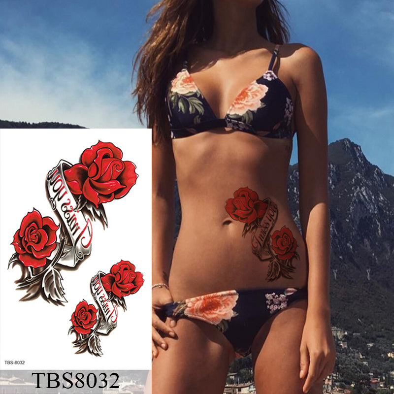 Female Temporary Tattoo Waterproof Sticker Rose Flower Butterfly Body Art