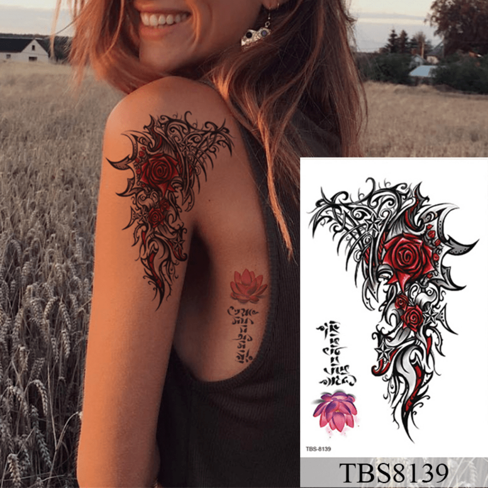 Female Temporary Tattoo Waterproof Sticker Rose Flower Butterfly Body Art