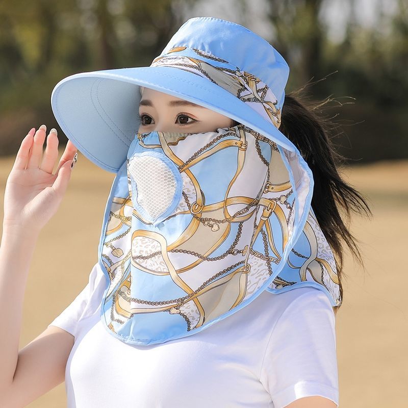 Chain Print Sun Hat w/ Breathable Cover UV Protection