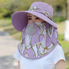 Chain Print Sun Hat w/ Breathable Cover UV Protection