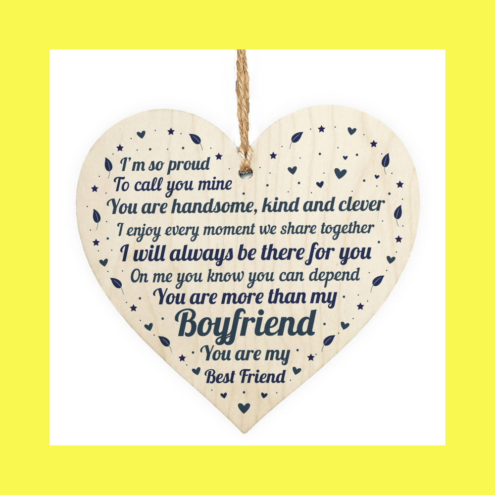 Boyfriend Relationship Wooden Heart Anniversary Valentines Gift For Him