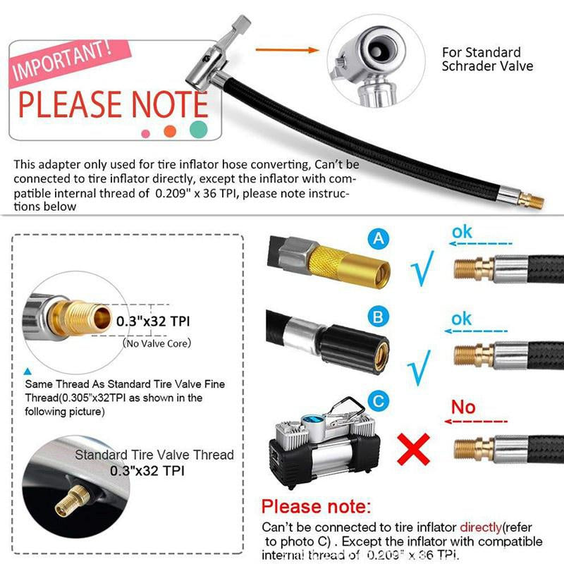 1pc Tire Air Inflator Hose Inflatable Tube Connection