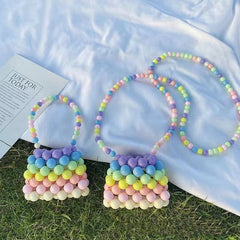 Beaded Crossbody Bag for Girls Mini Coin Purse with Strap