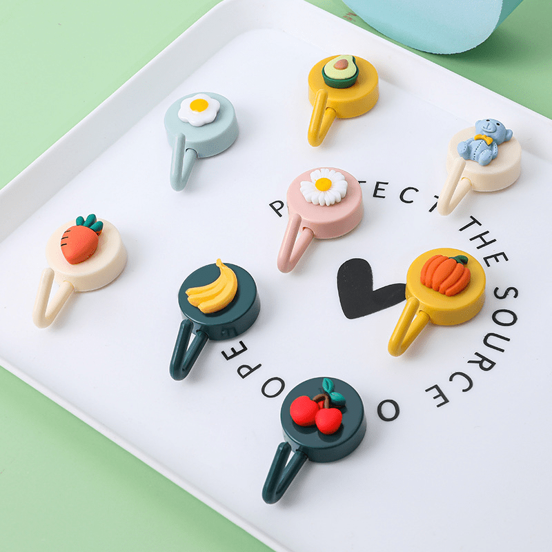 2Pcs Cartoon Adhesive Hooks Bathroom Wall Key Towel Rack Sticker