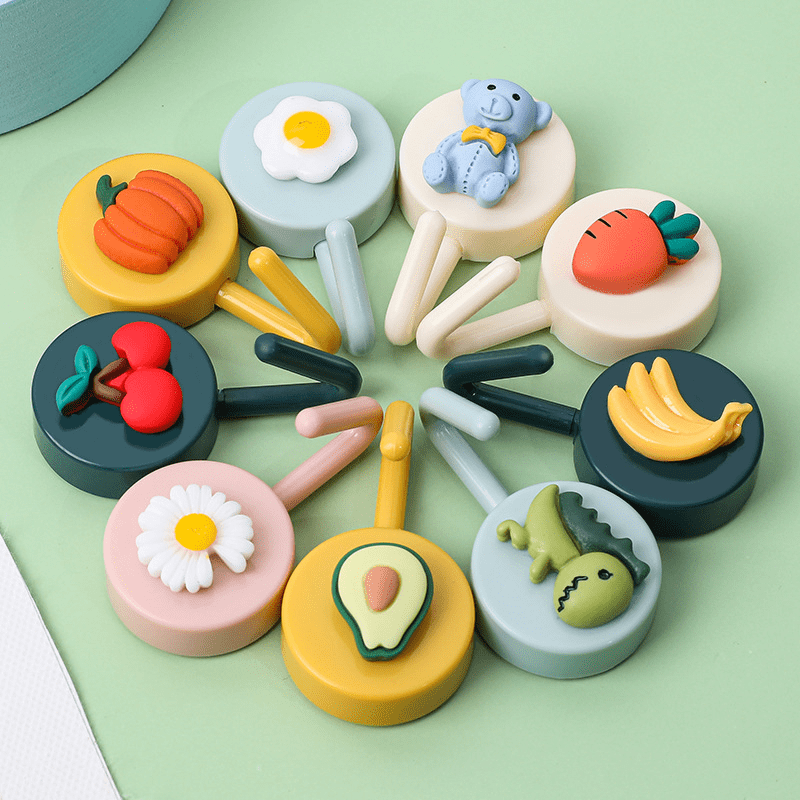 2Pcs Cartoon Adhesive Hooks Bathroom Wall Key Towel Rack Sticker