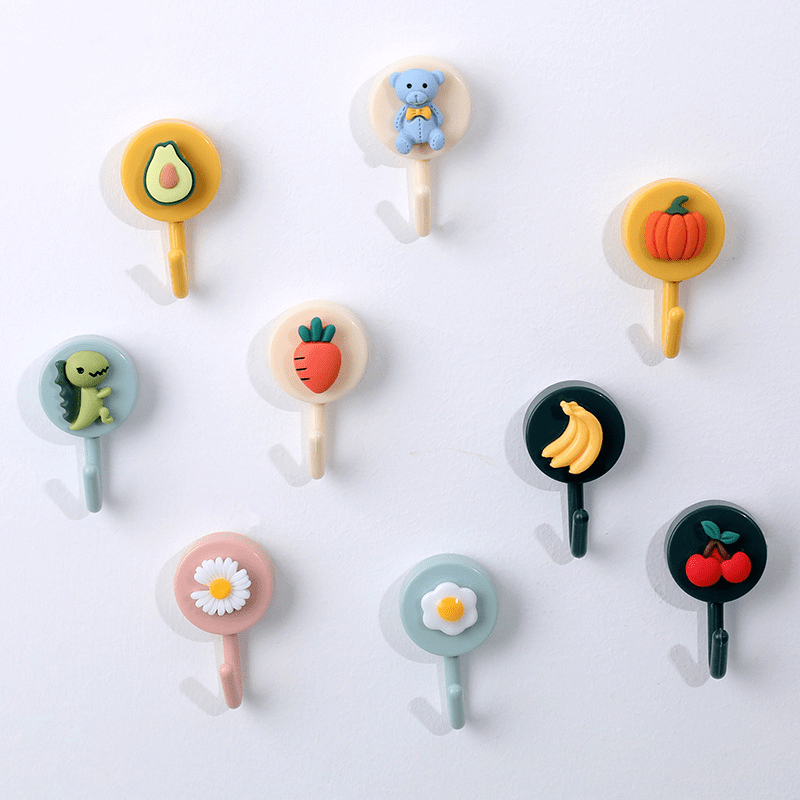 2Pcs Cartoon Adhesive Hooks Bathroom Wall Key Towel Rack Sticker