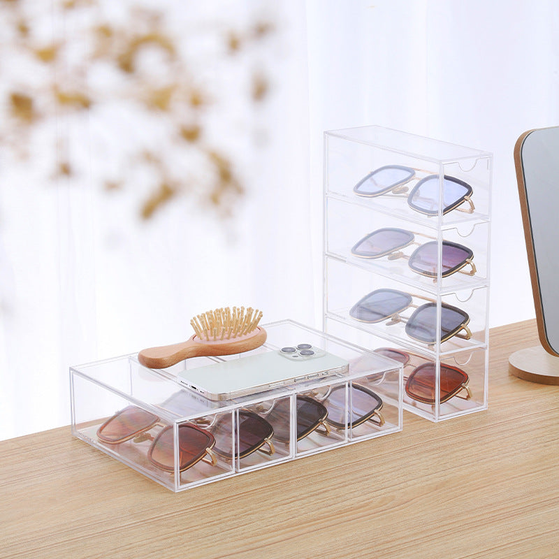 Acrylic Sunglasses Case Storage Box 4 Dividers Drawers Organizer Holder