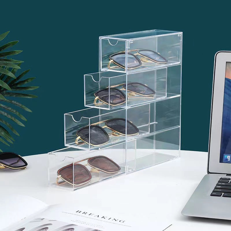 Acrylic Sunglasses Case Storage Box 4 Dividers Drawers Organizer Holder