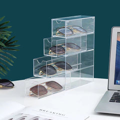 Acrylic Sunglasses Case Storage Box 4 Dividers Drawers Organizer Holder