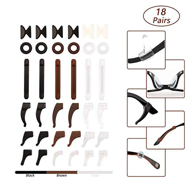 18Pcs Silicone Non-slip Nose Pads Eyeglass Retainer Set Holder Sunglasses