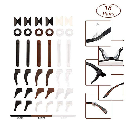 18Pcs Silicone Non-slip Nose Pads Eyeglass Retainer Set Holder Sunglasses