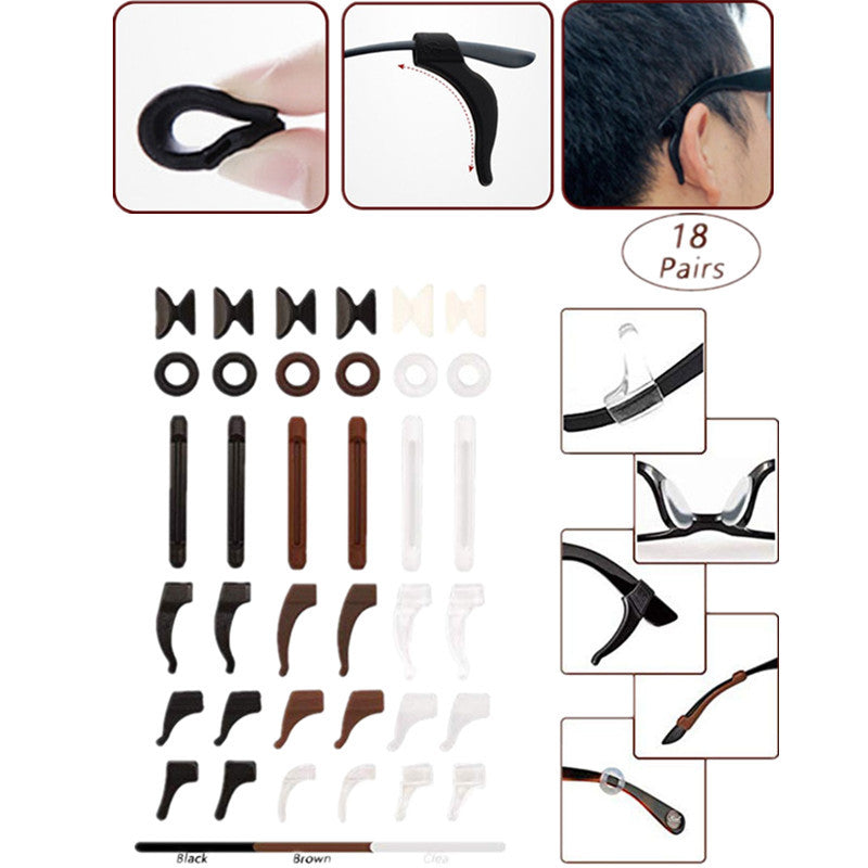 18Pcs Silicone Non-slip Nose Pads Eyeglass Retainer Set Holder Sunglasses