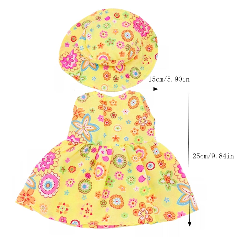 Yellow Flower Dress with Hats for 18 Inch American Dolls