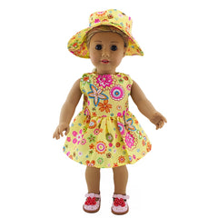 Yellow Flower Dress with Hats for 18 Inch American Dolls