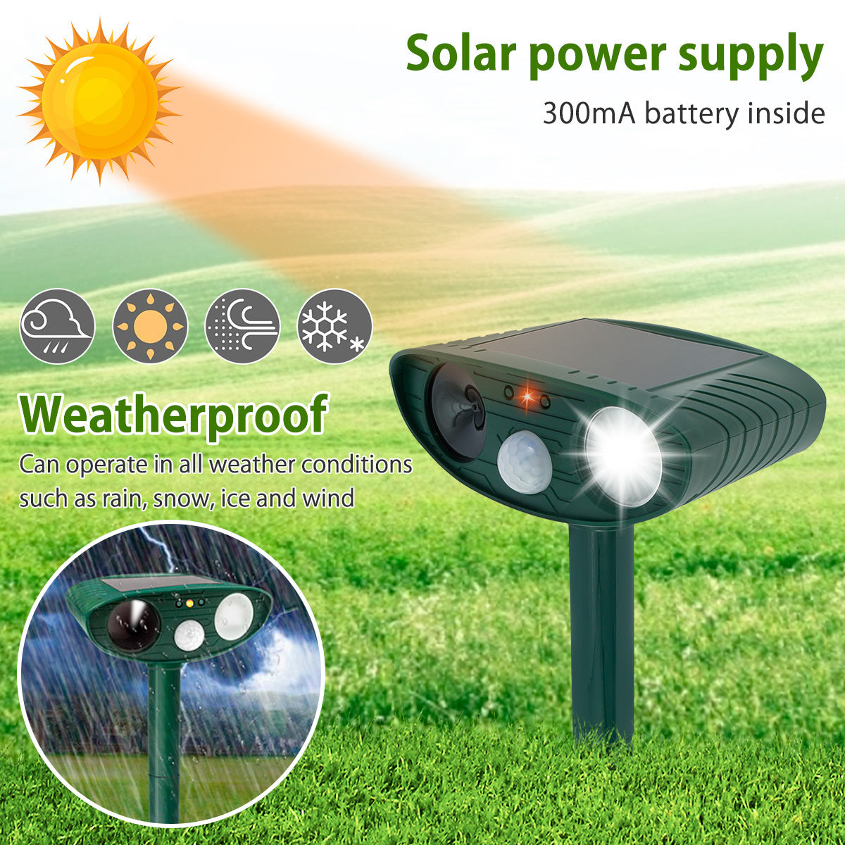 Solar Animal Repellant Ultrasonic Cat Dog Deterrent