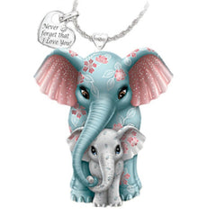 Elephants Pattern Pendant Necklace Heart Shape Never Forget I Love You Tag