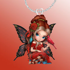Red Bird Girl Pendant Necklace Sweet Jewelry Accessories For Girls