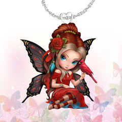 Red Bird Girl Pendant Necklace Sweet Jewelry Accessories For Girls