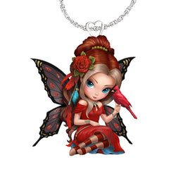 Red Bird Girl Pendant Necklace Sweet Jewelry Accessories For Girls