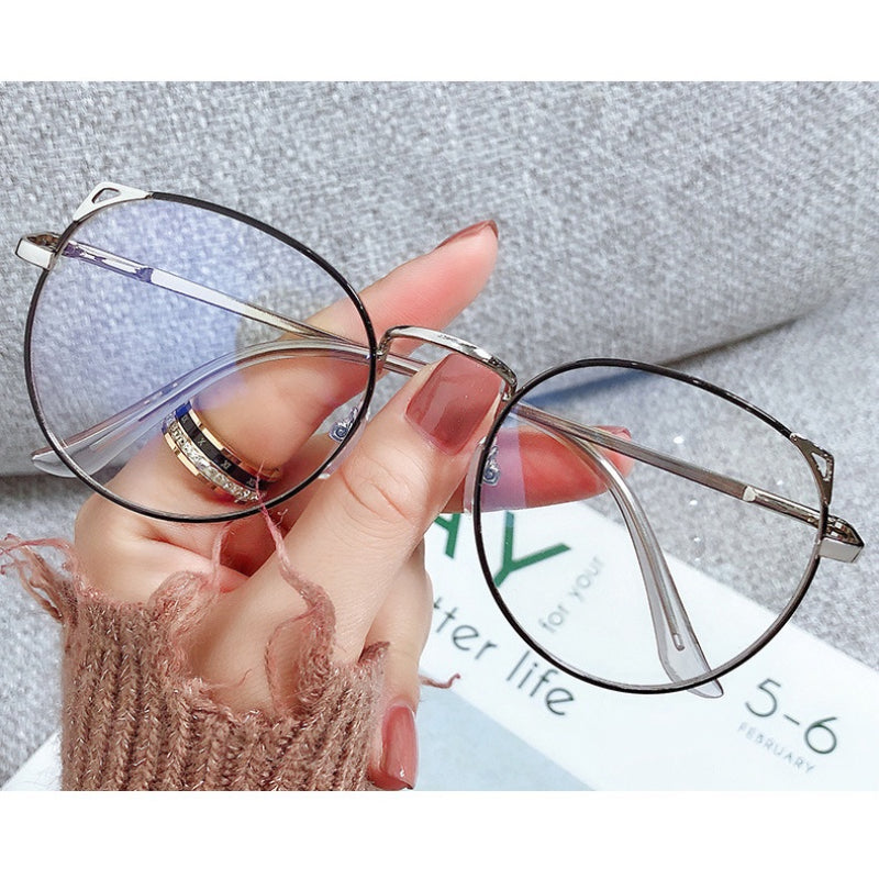 Light Blocking Cat Eye Glasses Women Anti Eyestrain Metal Frame