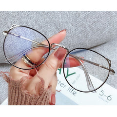 Light Blocking Cat Eye Glasses Women Anti Eyestrain Metal Frame
