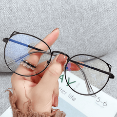 Light Blocking Cat Eye Glasses Women Anti Eyestrain Metal Frame