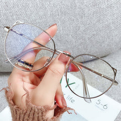 Light Blocking Cat Eye Glasses Women Anti Eyestrain Metal Frame