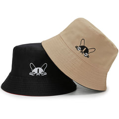 Dog Embroidery Reversible Bucket Hat Unisex Couple Fisherman Cap