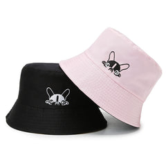 Dog Embroidery Reversible Bucket Hat Unisex Couple Fisherman Cap