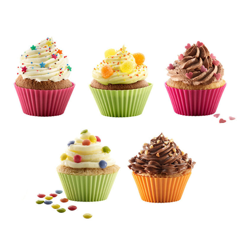 12pcs Silicone Cake Mold Round Muffin Cupcake Baking Molds Reusable