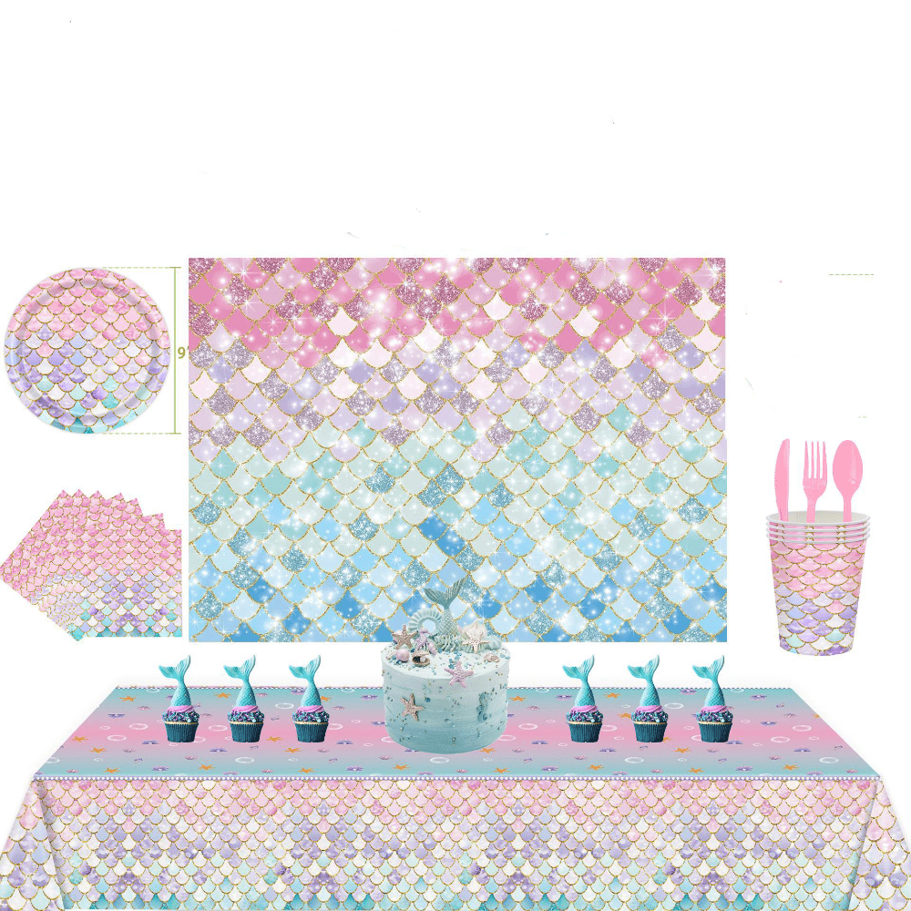 53pcs Mermaid Theme Birthday Party Supplies Disposable Tableware