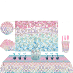 53pcs Mermaid Theme Birthday Party Supplies Disposable Tableware