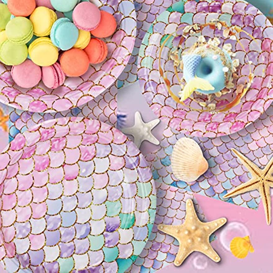 53pcs Mermaid Theme Birthday Party Supplies Disposable Tableware