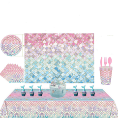 53pcs Mermaid Theme Birthday Party Supplies Disposable Tableware