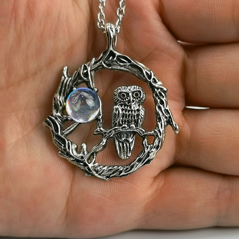 Moonstone Pendant Necklace Boho Owl Gothic Jewelry