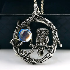 Moonstone Pendant Necklace Boho Owl Gothic Jewelry