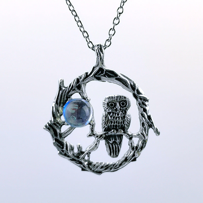 Moonstone Pendant Necklace Boho Owl Gothic Jewelry