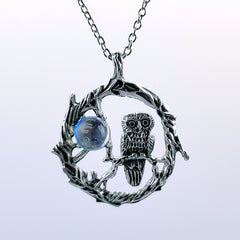 Moonstone Pendant Necklace Boho Owl Gothic Jewelry