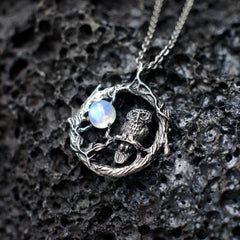 Moonstone Pendant Necklace Boho Owl Gothic Jewelry