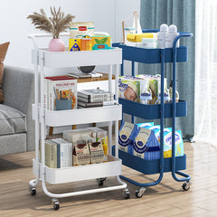 3 Tier Utility Cart Rolling Organization Cart Handle Wheels Storage Shelves