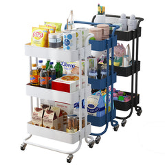 3 Tier Utility Cart Rolling Organization Cart Handle Wheels Storage Shelves