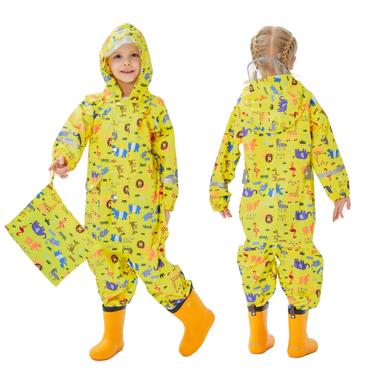 Kids Animal Printed Raincoat with Storage Bag