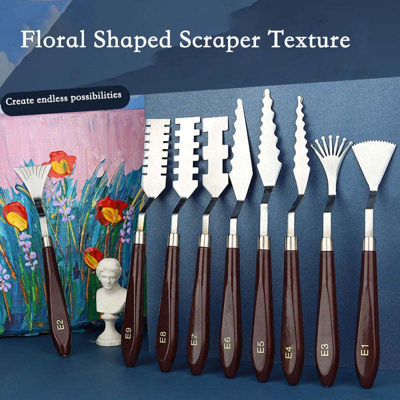 9pcs Flower Art Scraper Texture Palette Shaped Scraper Painting Tool